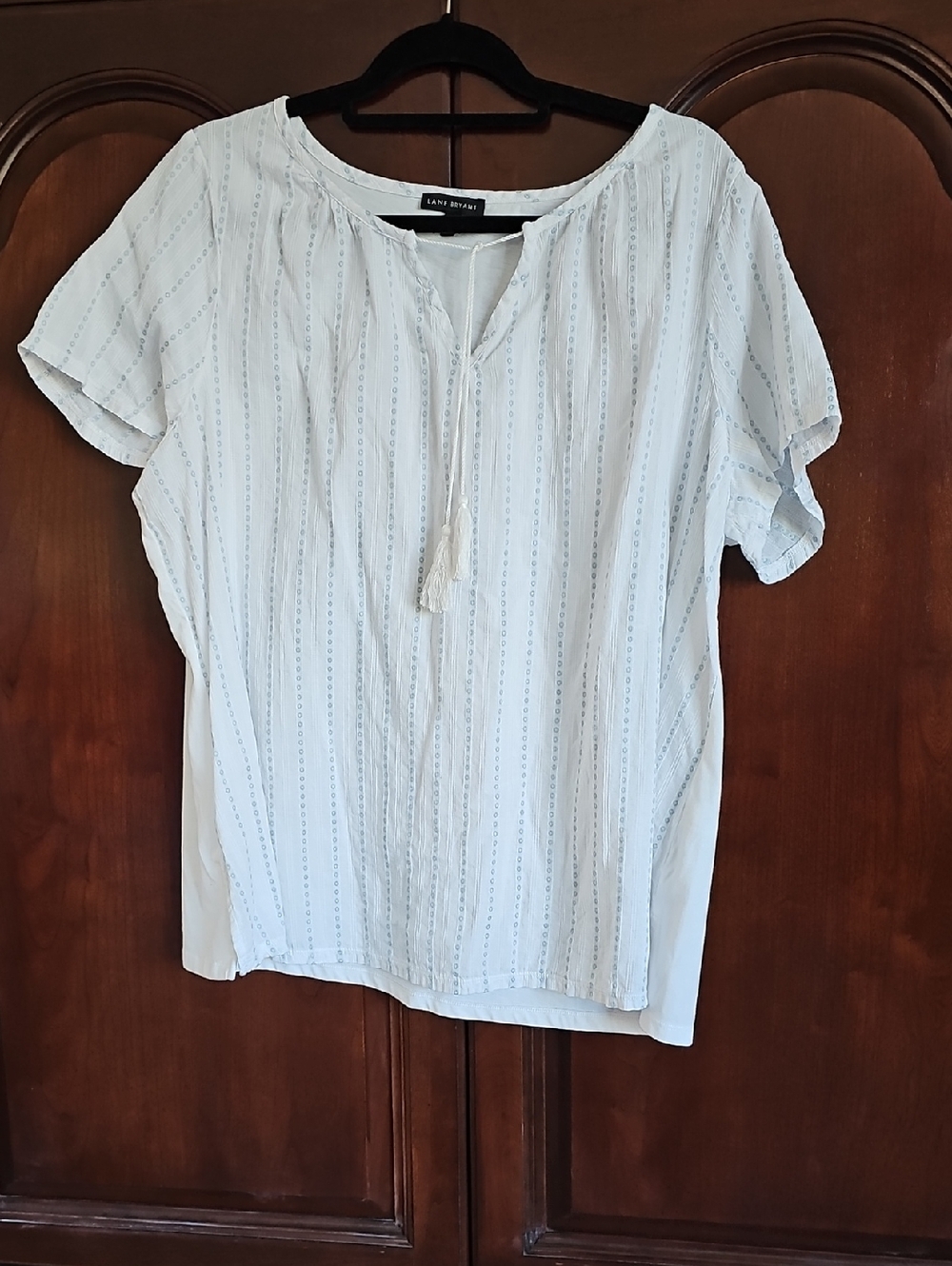 Lane Bryant Pale Blue Short Sleeve Peasant Top with Tassel